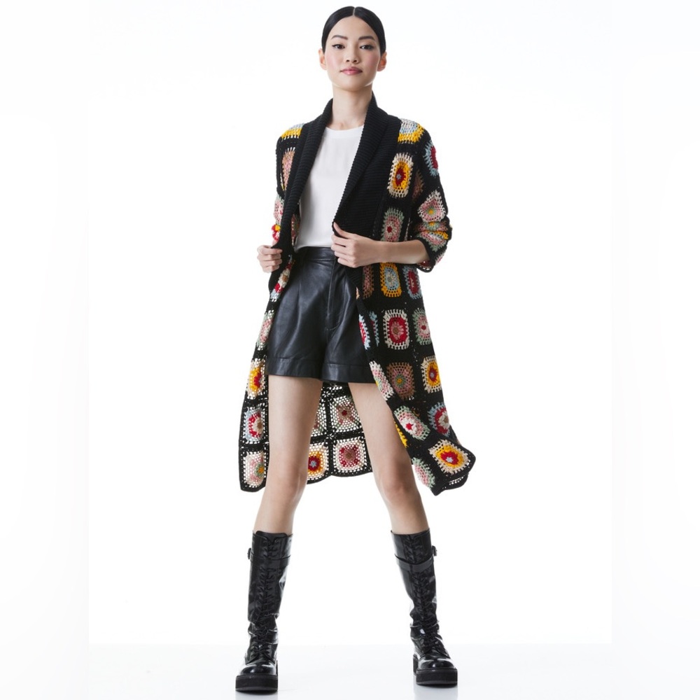 NWT $895 Alice + Olivia Jillian Crochet Robe Cardigan Sweater Coat